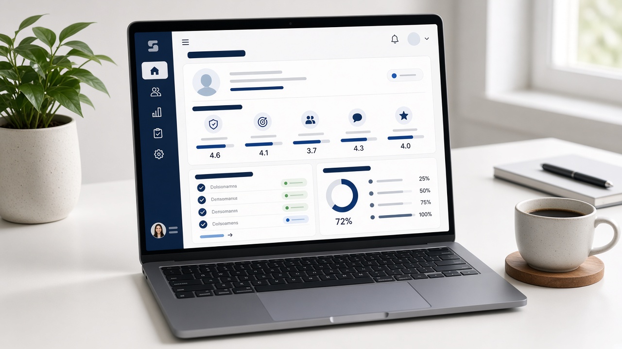 Interfaz de evaluación de desempeño en laptop